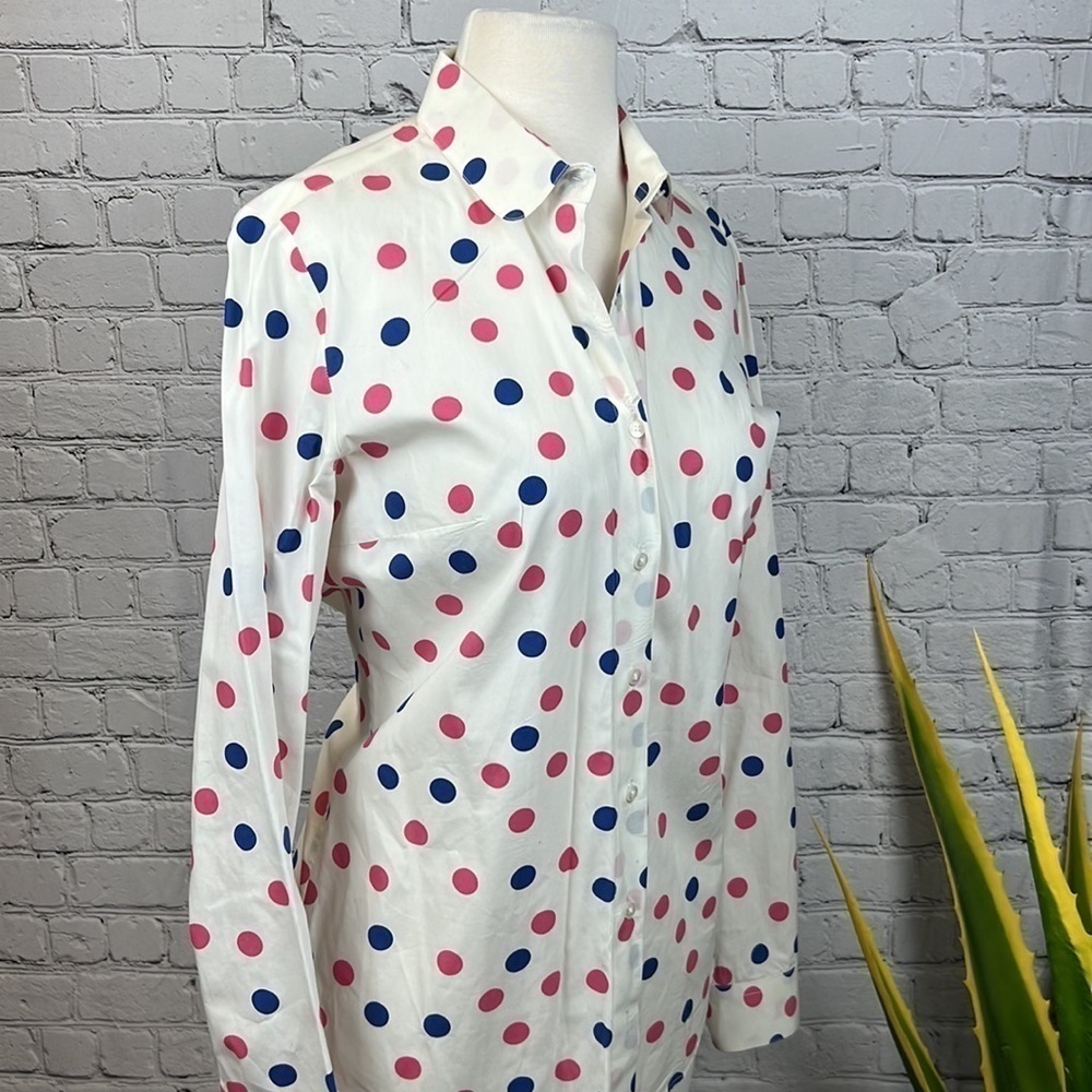 LAMBERT Polka Dot Cotton Button Down Shirt Blue Pink‎ EU 40 Sz 8